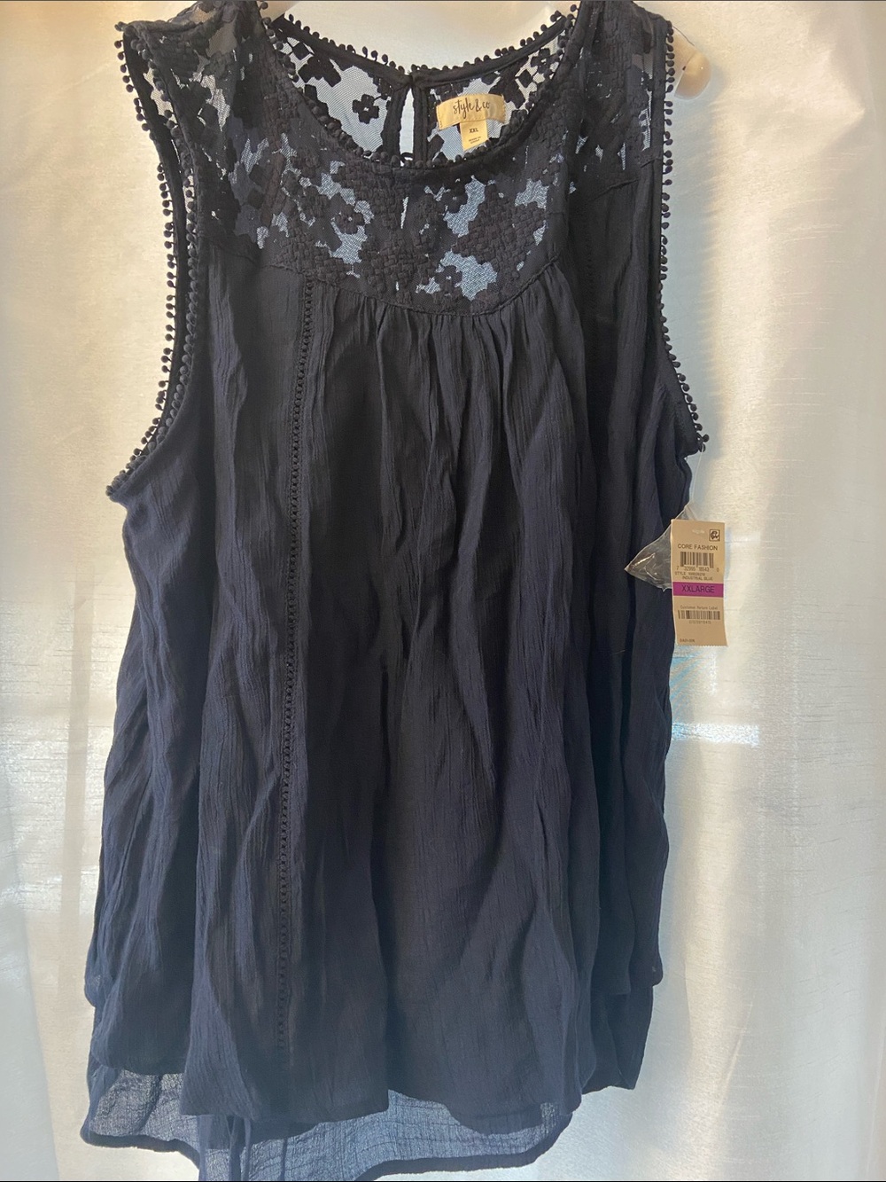 Style & Co. Navy blue Lace Yoke Sleeveless top NWT size XXL